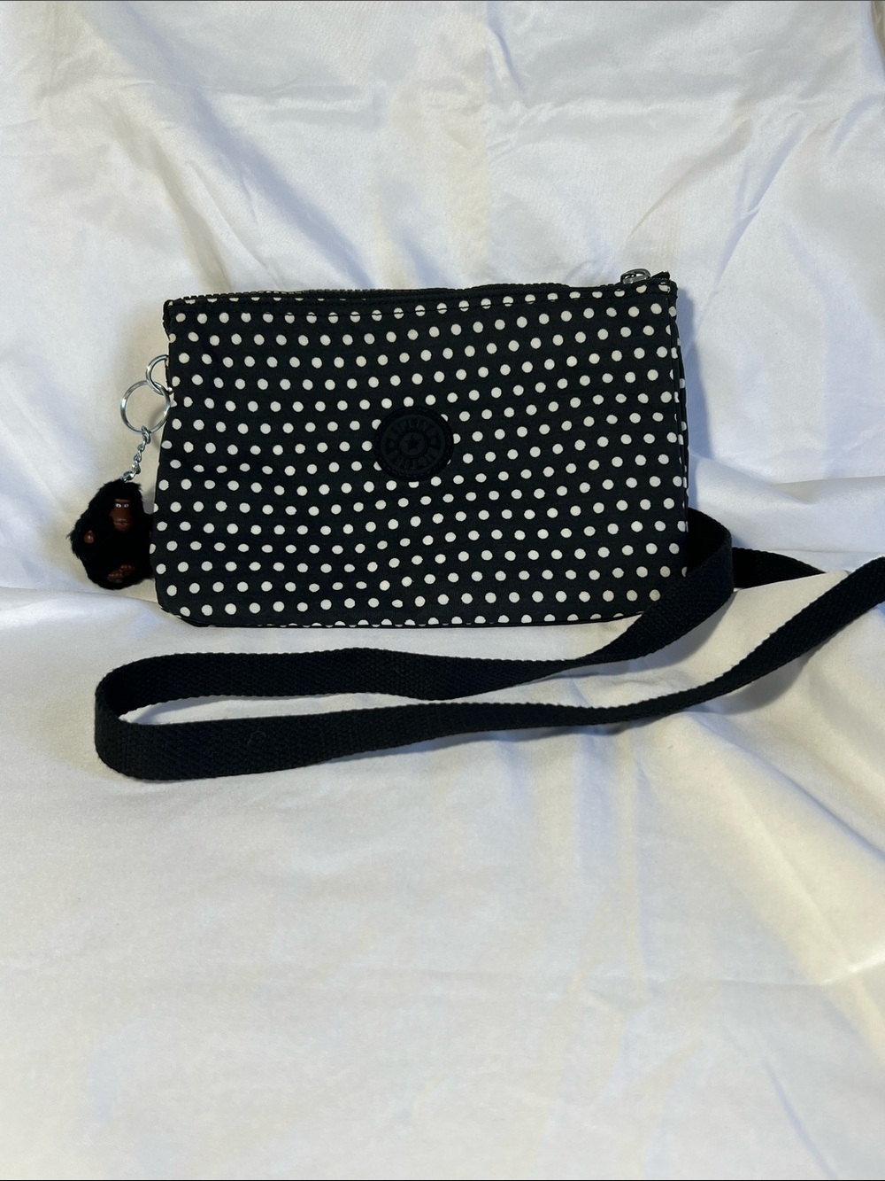 Vintage Kipling Black and White Polka Dot Crossbody Bag
